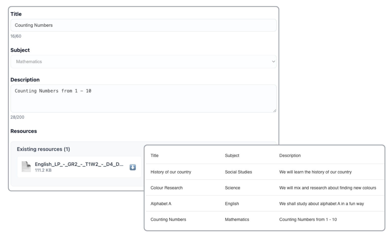 Lesson plans screenshot